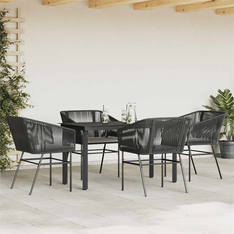 Bowery Hill Contemporary 5 Piece Poly Rattan Garden Dining Set in Black