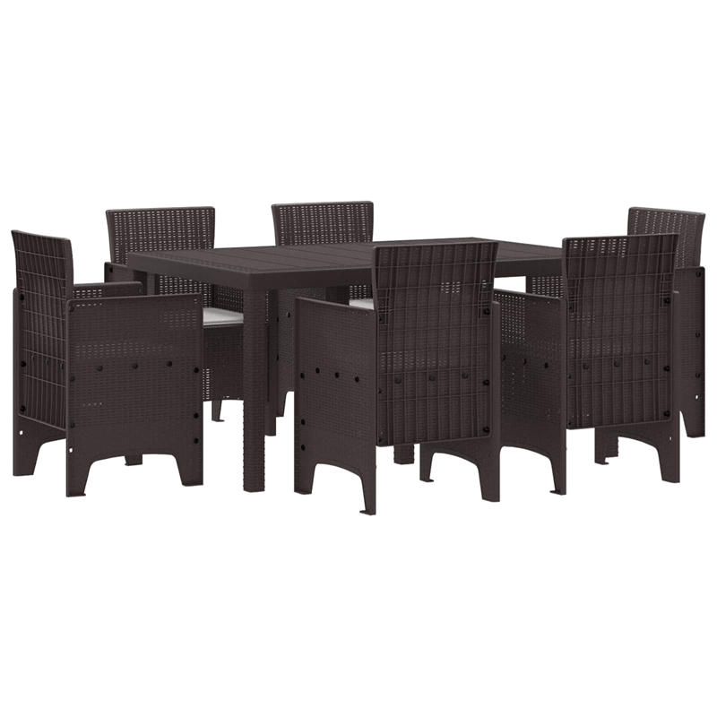 Bowery Hill Contemporary 7 Piece Poly Rattan Garden Dining Set in Brown