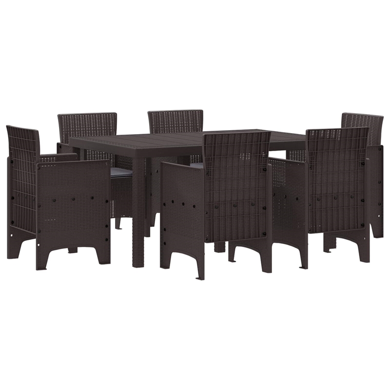 Bowery Hill Contemporary 7 Piece Poly Rattan Garden Dining Set in Brown