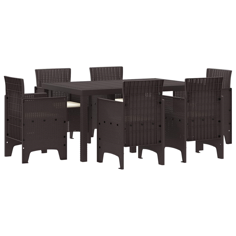 Bowery Hill Contemporary 7 Piece Poly Rattan Garden Dining Set in Brown