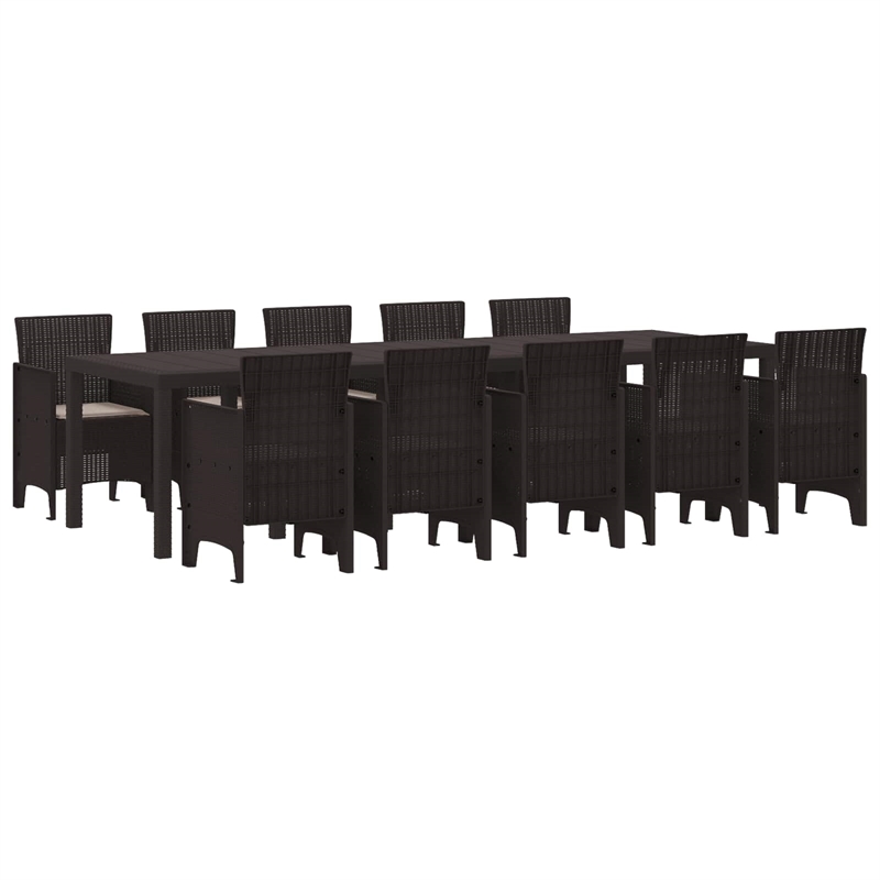 Bowery Hill Contemporary 11 Piece Poly Rattan Garden Dining Set in Brown