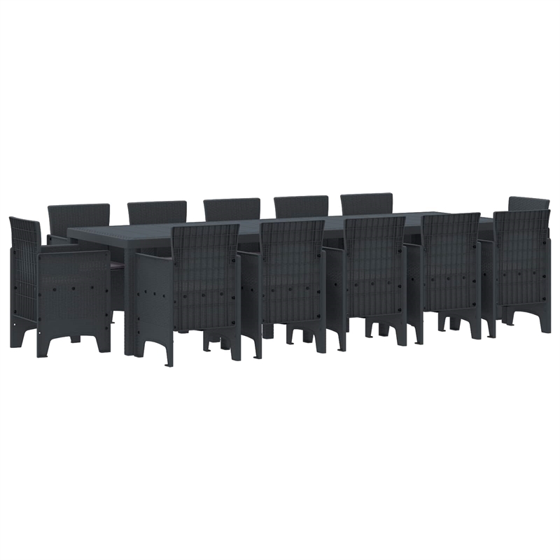 Bowery Hill Poly Rattan Garden Dining Set with Cushions in Anthracite