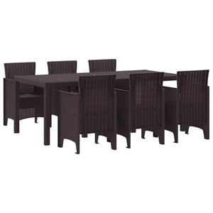 Bowery Hill Contemporary 7 Piece Poly Rattan Garden Dining Set in Brown
