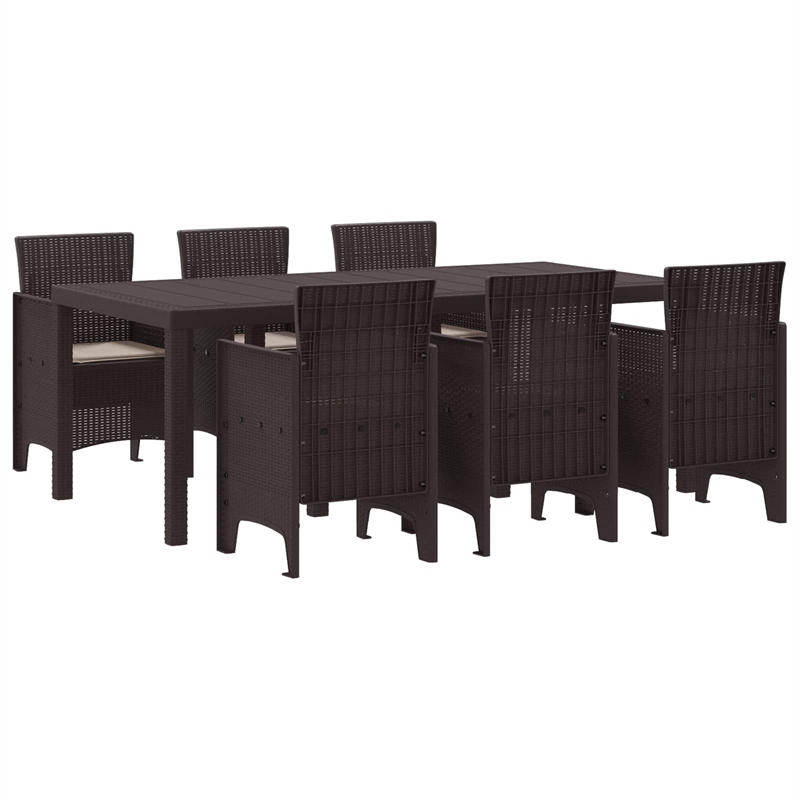 Bowery Hill Contemporary 7 Piece Poly Rattan Garden Dining Set in Brown