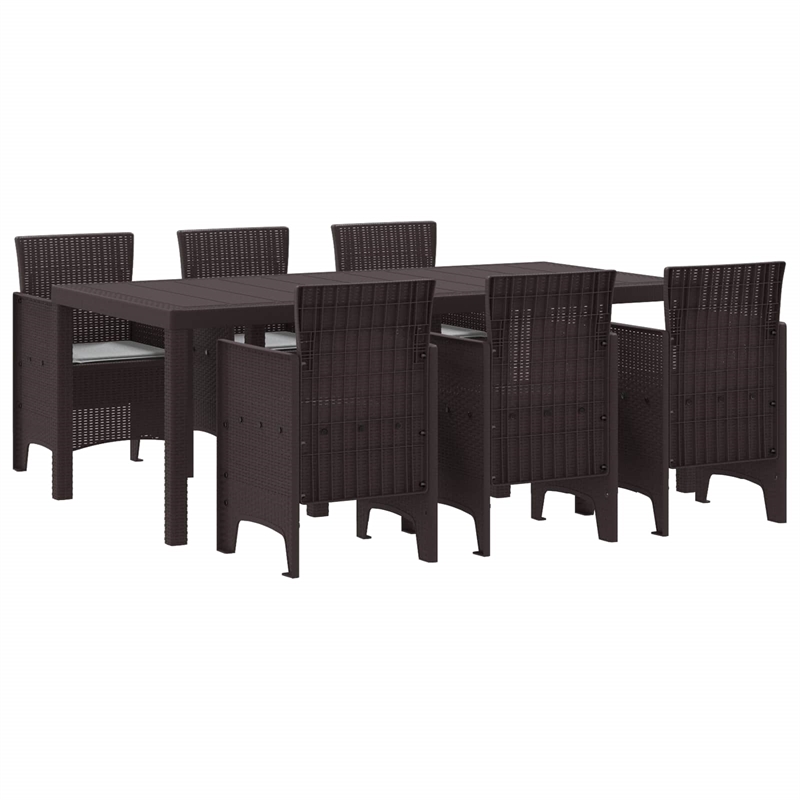 Bowery Hill Contemporary 7 Piece Poly Rattan Garden Dining Set in Brown