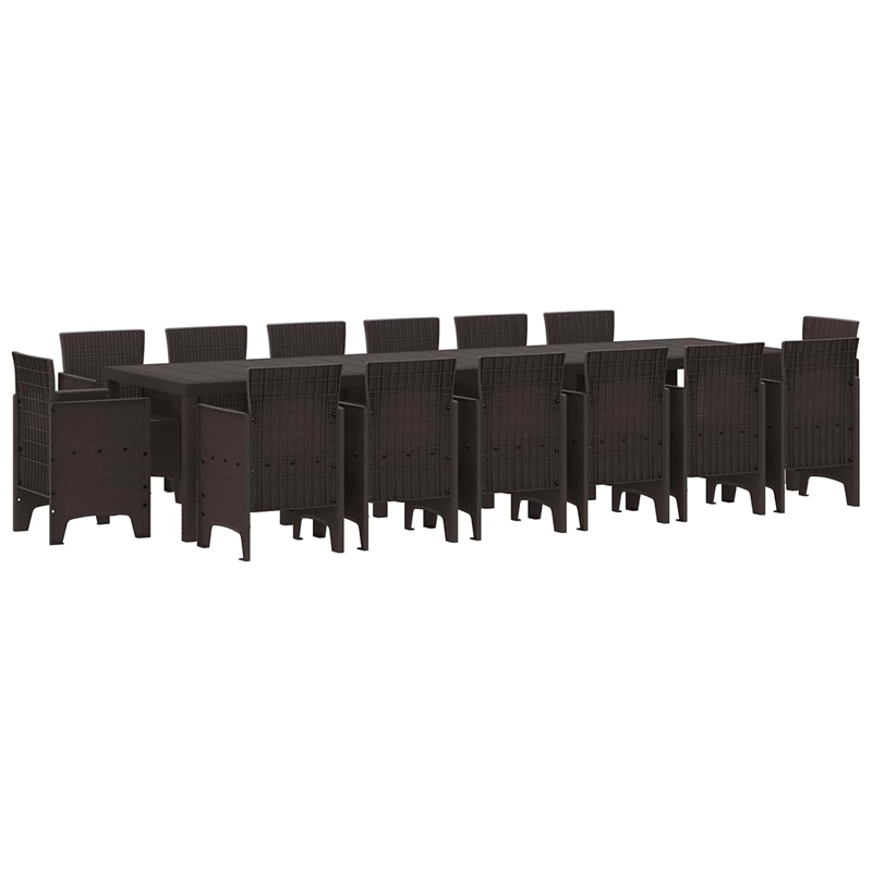 Bowery Hill Contemporary 15 Piece Poly Rattan Garden Dining Set in Brown