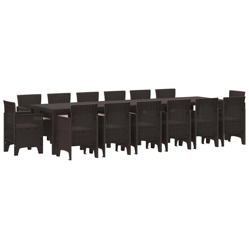 Bowery Hill Contemporary 15 Piece Poly Rattan Garden Dining Set in Brown