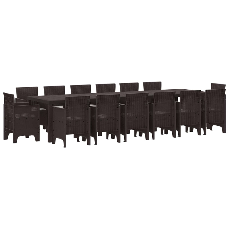 Bowery Hill Contemporary 15 Piece Poly Rattan Garden Dining Set in Brown