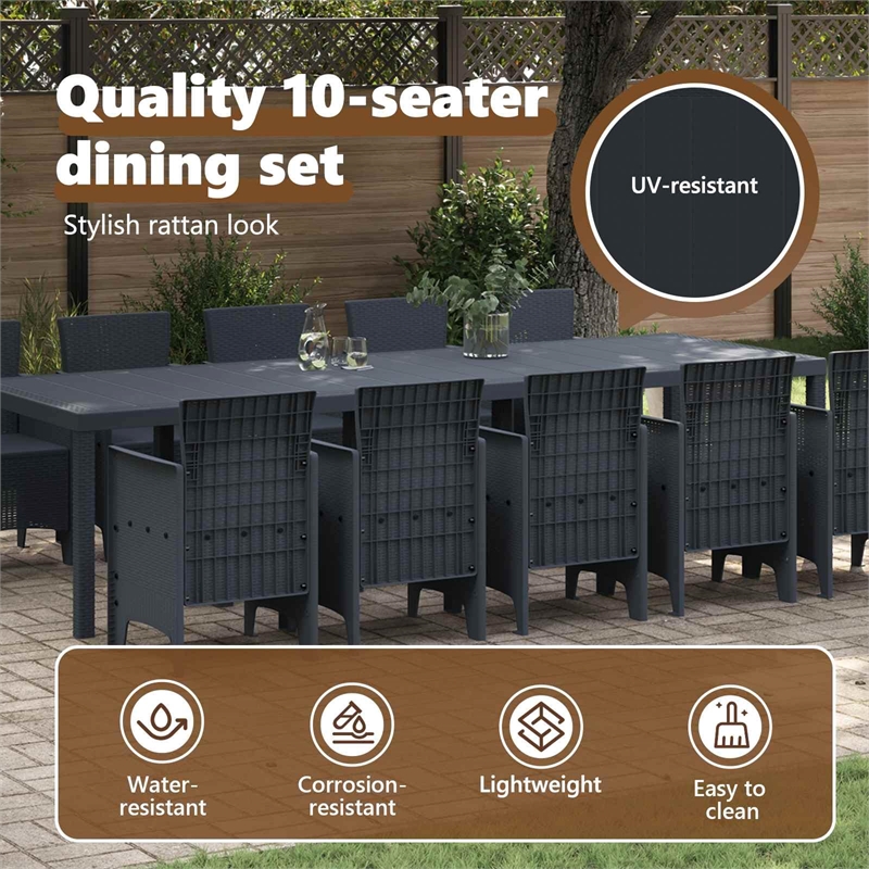 Bowery Hill 11 Piece Poly Rattan Garden Dining Set in Anthracite