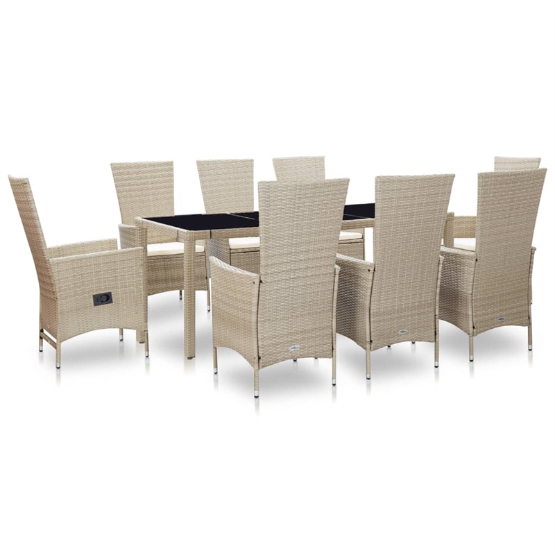 Bowery Hill 9 Piece Poly Rattan Garden Dining Set in Beige/Cream White