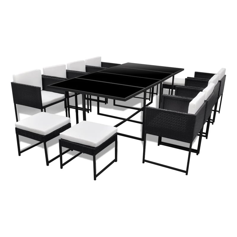 Bowery Hill Contemporary 13 Piece Poly Rattan Garden Dining Set in Black