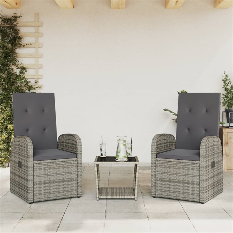Bowery Hill Contemporary 3 Piece Poly Rattan Garden Dining Set in Black
