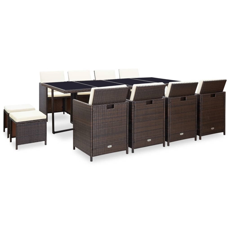 Bowery Hill Contemporary 13 Piece Rattan Garden Dining Set in Brown