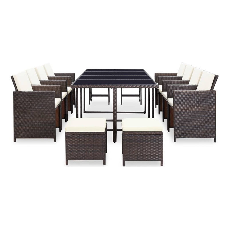 Bowery Hill Contemporary 13 Piece Rattan Garden Dining Set in Brown