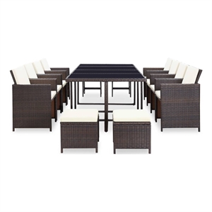 Bowery Hill Contemporary 13 Piece Rattan Garden Dining Set in Brown
