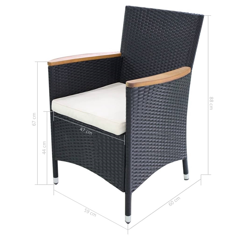 Bowery Hill Contemporary 7 Piece Rattan Garden Dining Set in Black