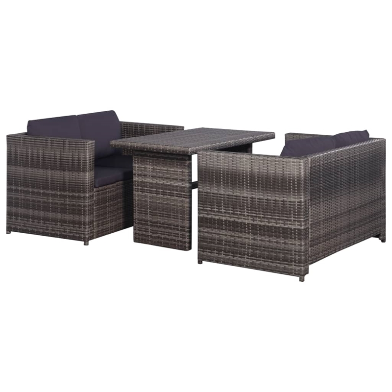 Bowery Hill Contemporary 3 Piece Rattan Garden Dining Set in Gray