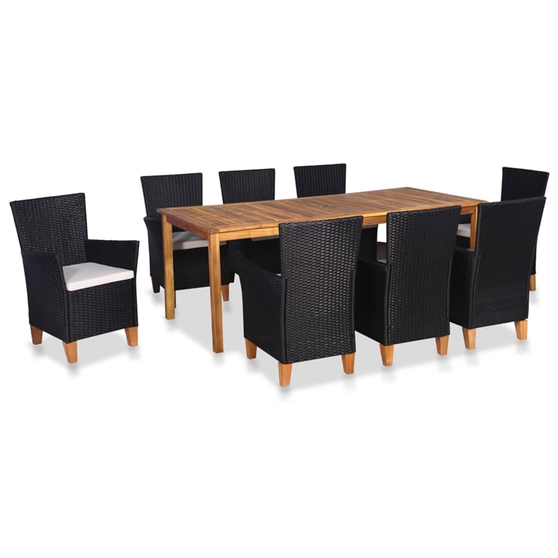 Bowery Hill 9 Piece Rattan Garden Dining Set in Black and Brown