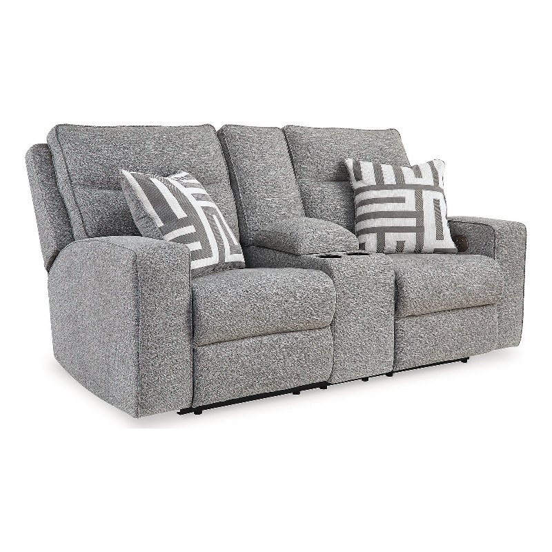 Bowery Hill Pewter Power Reclining Sofa Set in Polyester Upholstered