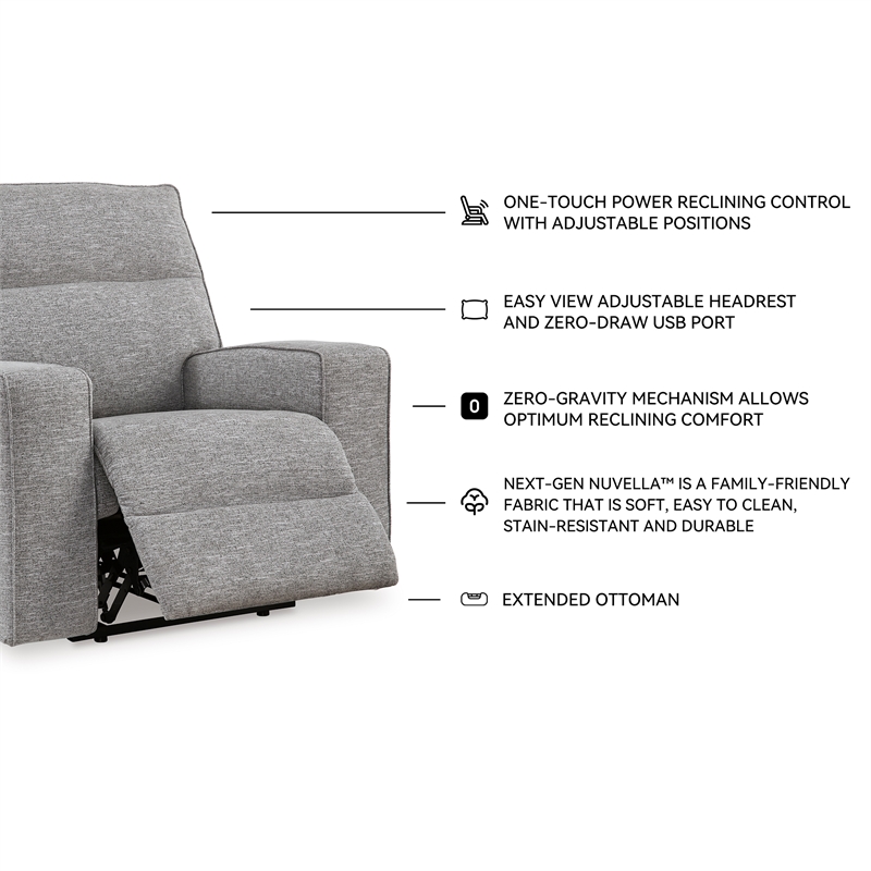 Bowery Hill Pewter Power Reclining Sofa Set in Polyester Upholstered