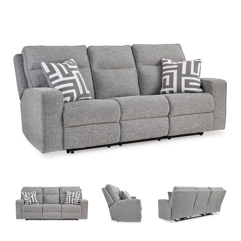Bowery Hill Pewter Power Reclining Sofa Set in Polyester Upholstered