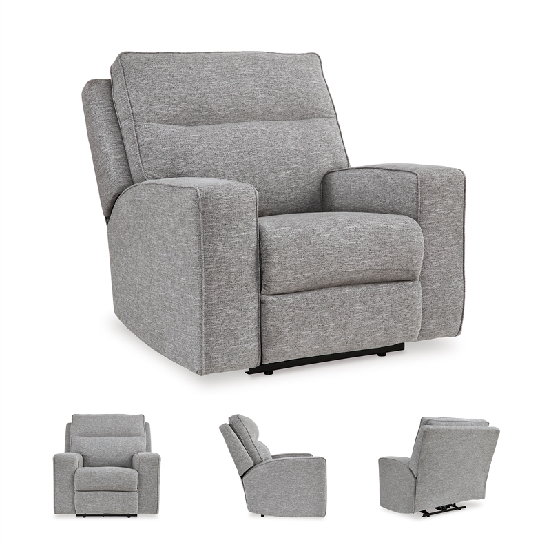 Bowery Hill Pewter Power Reclining Sofa Set in Polyester Upholstered