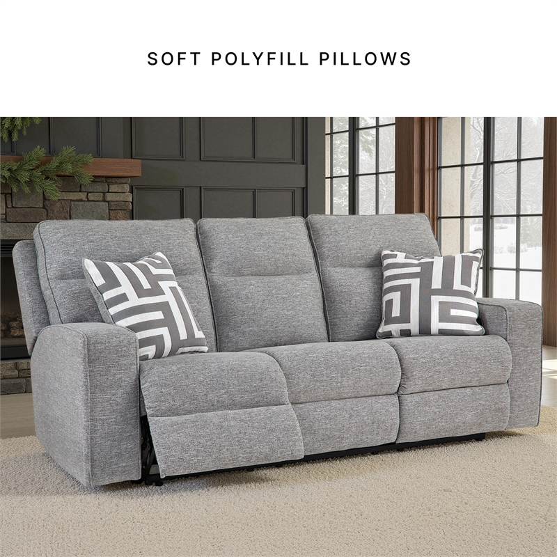 Bowery Hill Pewter Power Reclining Sofa Set in Polyester Upholstered