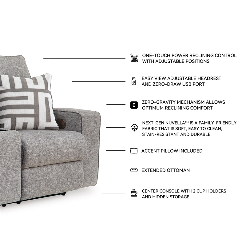 Bowery Hill Pewter Power Reclining Sofa Set in Polyester Upholstered