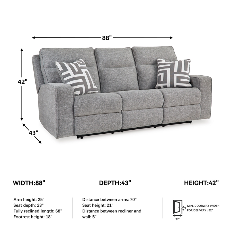 Bowery Hill Pewter Power Reclining Sofa Set in Polyester Upholstered