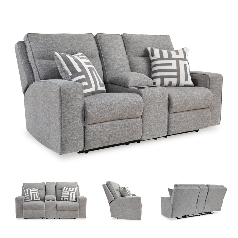 Bowery Hill Pewter Power Reclining Sofa Set in Polyester Upholstered