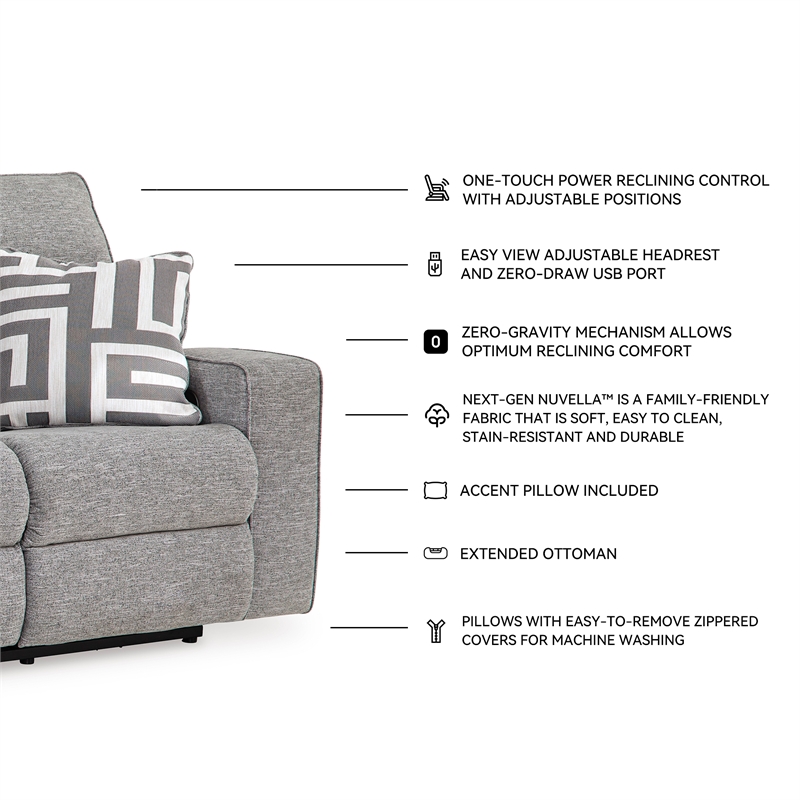 Bowery Hill Pewter Power Reclining Sofa Set in Polyester Upholstered