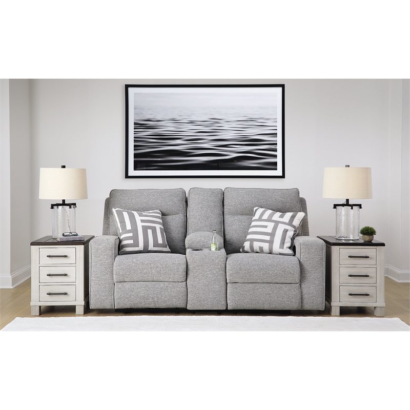 Bowery Hill Pewter Power Reclining Sofa Set in Polyester Upholstered