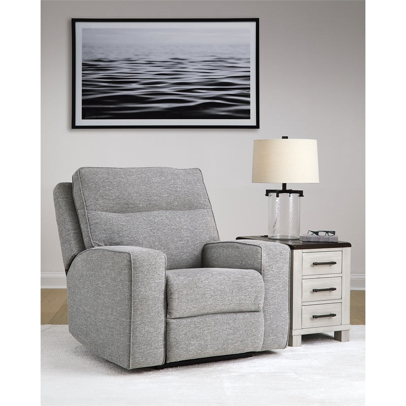 Bowery Hill Pewter Power Reclining Sofa Set in Polyester Upholstered