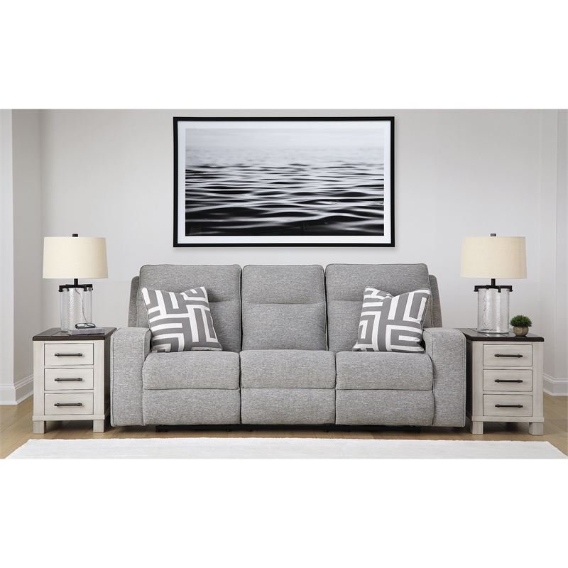 Bowery Hill Pewter Power Reclining Sofa Set in Polyester Upholstered