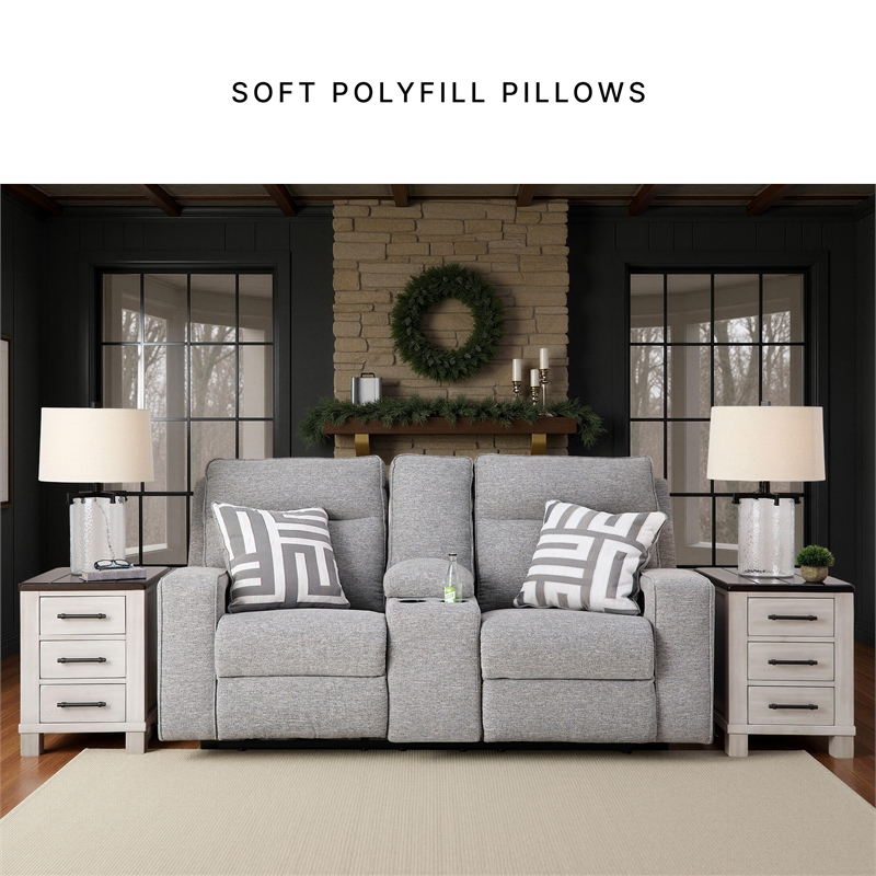 Bowery Hill Pewter Power Reclining Sofa Set in Polyester Upholstered