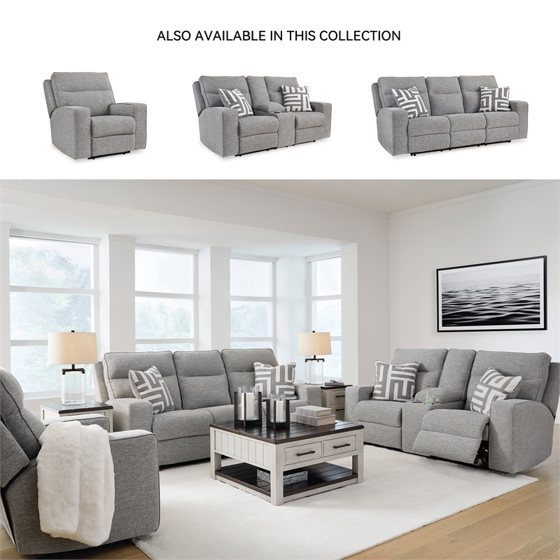 Bowery Hill Pewter Power Reclining Sofa Set in Polyester Upholstered