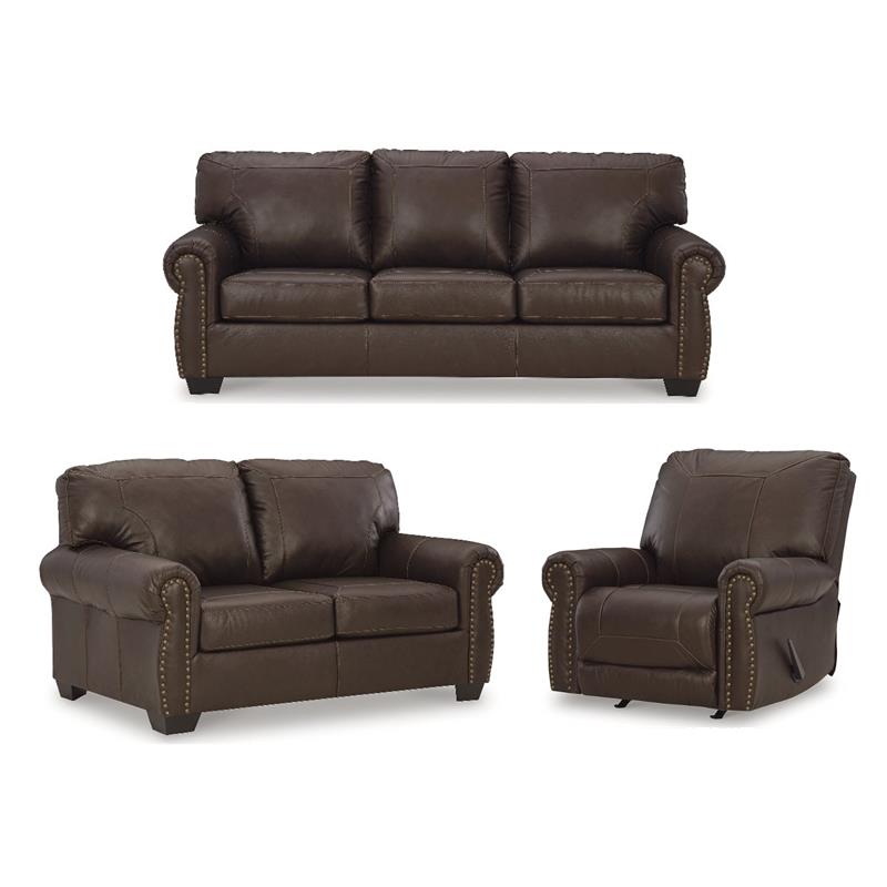 Bowery Hill Sofa, Loveseat, and Recliner Set in Dark Brown Faux Leather