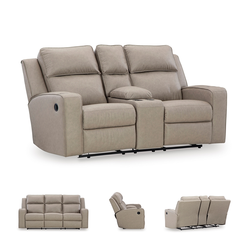 Bowery Hill Reclining Living Room Sofa Set in Pebble Faux Leather
