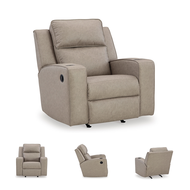 Bowery Hill Reclining Living Room Sofa Set in Pebble Faux Leather