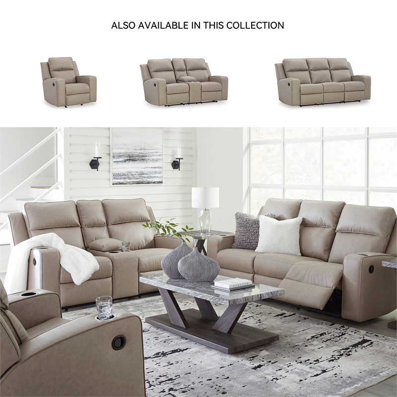 Bowery Hill Reclining Living Room Sofa Set in Pebble Faux Leather