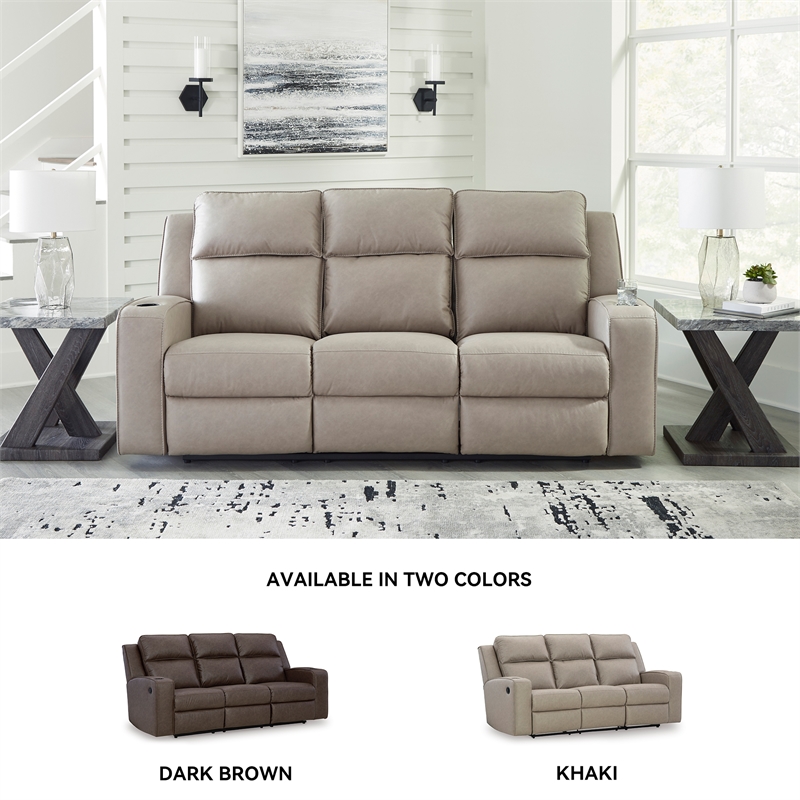 Bowery Hill Reclining Living Room Sofa Set in Pebble Faux Leather