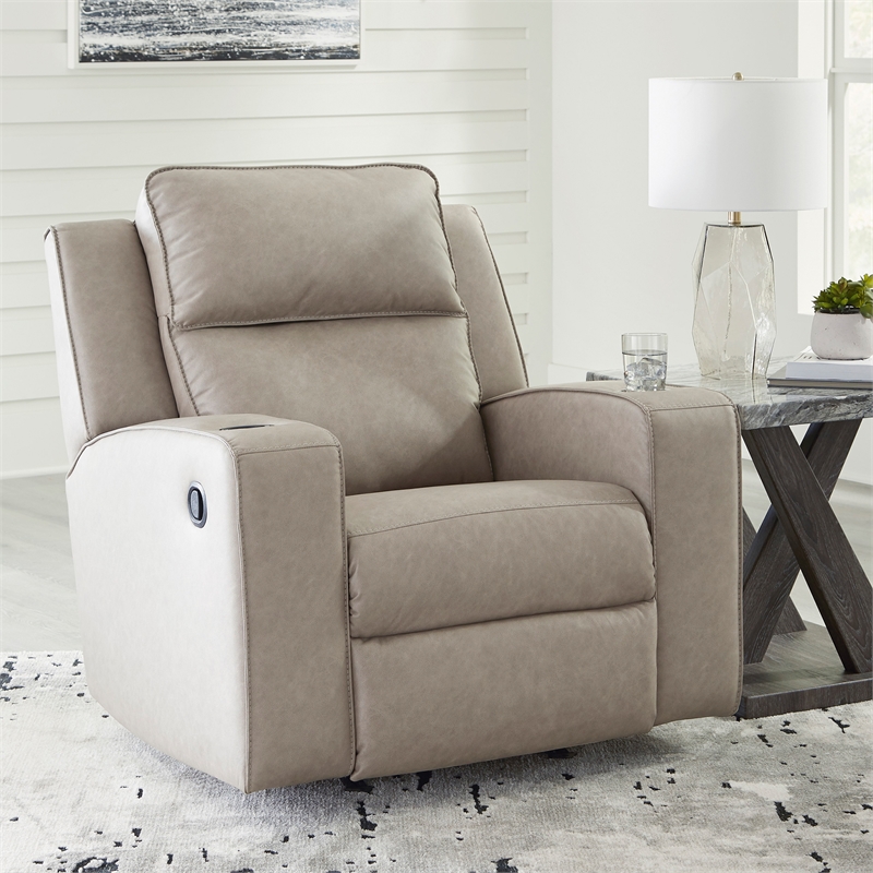 Bowery Hill Reclining Living Room Sofa Set in Pebble Faux Leather