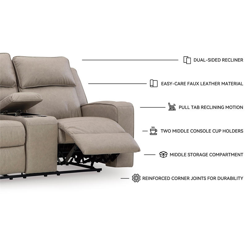 Bowery Hill Reclining Living Room Sofa Set in Pebble Faux Leather