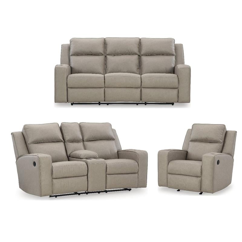 Bowery Hill Reclining Living Room Sofa Set in Pebble Faux Leather