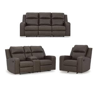Bowery Hill Brown Reclining Sofa Set with Loveseat and Recliner