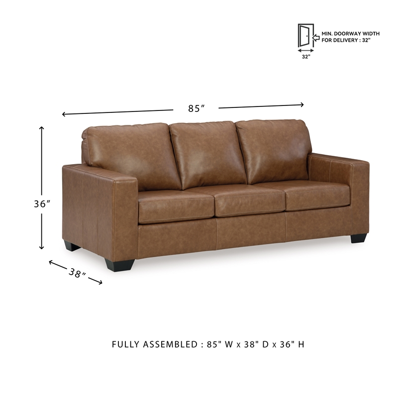 Bowery Hill 3-Piece Set of Sofa, Loveseat, & Recliner in Caramel Leather