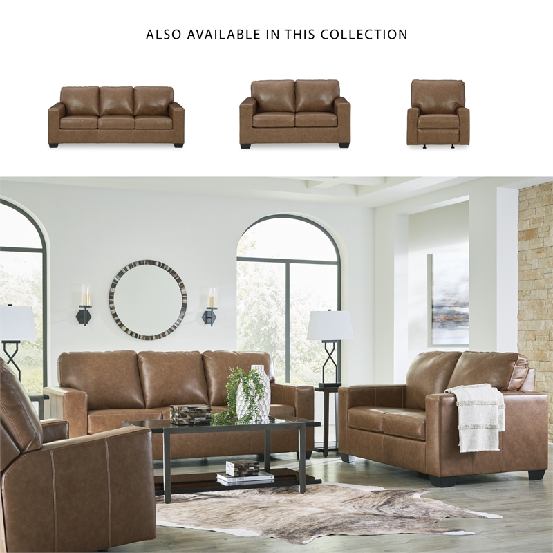 Bowery Hill 3-Piece Set of Sofa, Loveseat, & Recliner in Caramel Leather