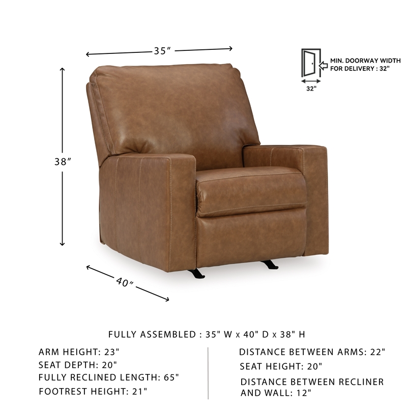 Bowery Hill 3-Piece Set of Sofa, Loveseat, & Recliner in Caramel Leather