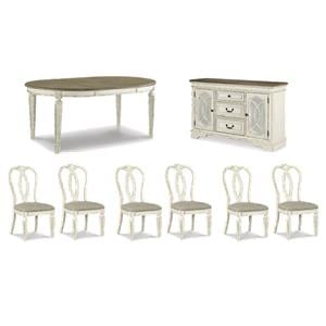 Bowery Hill Country Dining Set with 6 Side Chairs, Extendable Table, & Server