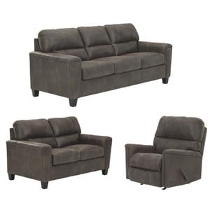 Bowery Hill Living Room Set of Recliner, Loveseat, & Sofa in Faux Leather